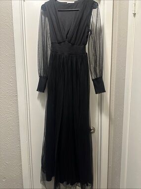 Baltic Born Black Sheer-Sleeve Maxi Dress
